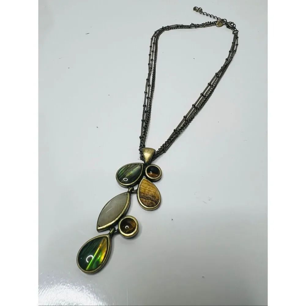 Lia Sophia Adrift Pendant NEcklace Brushed Antique Gold chains and stones made o